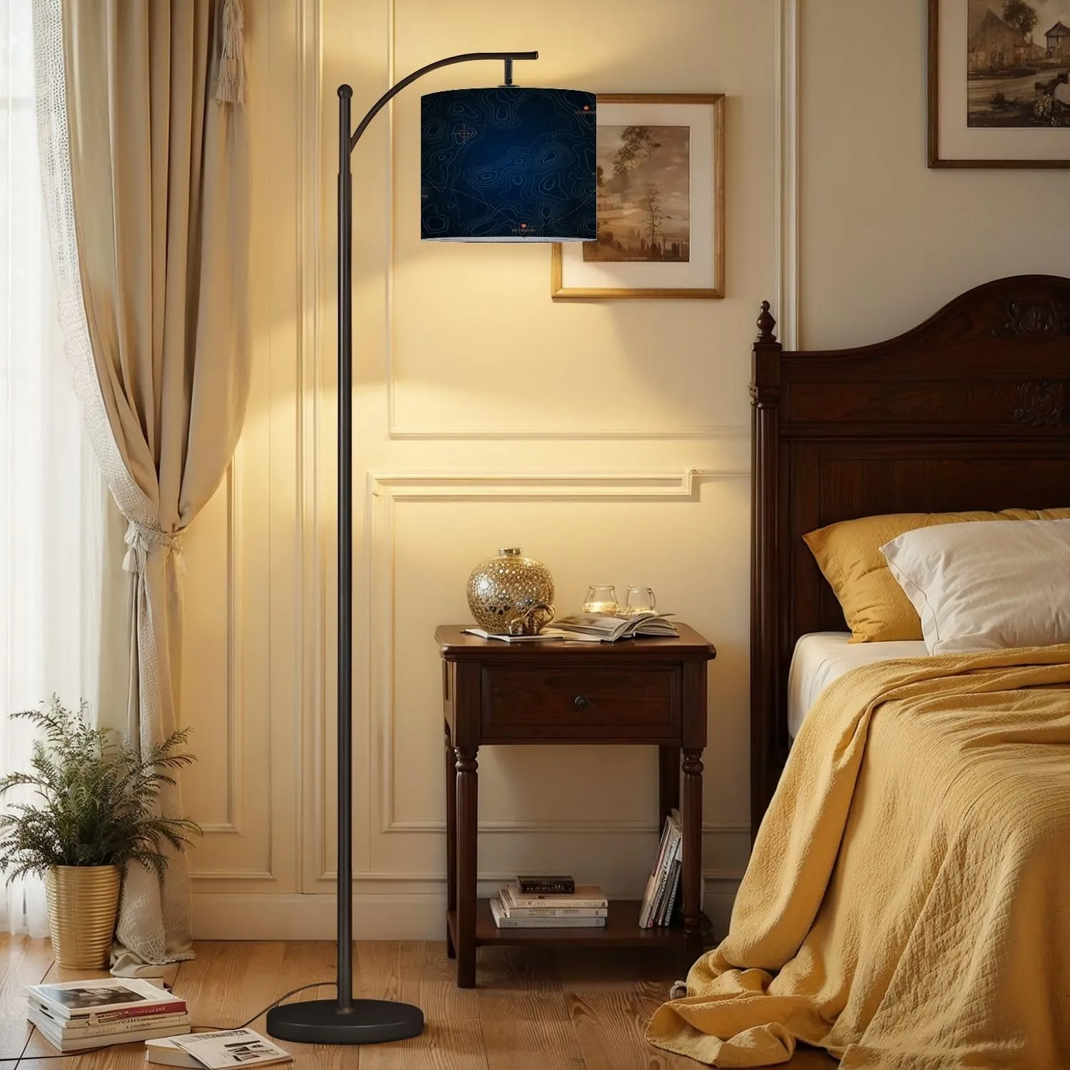 Arc Floor Lamps Topographic map Geographical Basis Relief Contour map Representation Modern LED Adjustable Lampshade Standing Light for Living Room Reading Bedroom Office