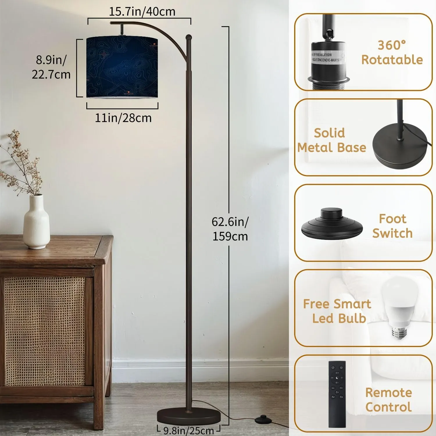 Arc Floor Lamps Topographic map Geographical Basis Relief Contour map Representation Modern LED Adjustable Lampshade Standing Light for Living Room Reading Bedroom Office