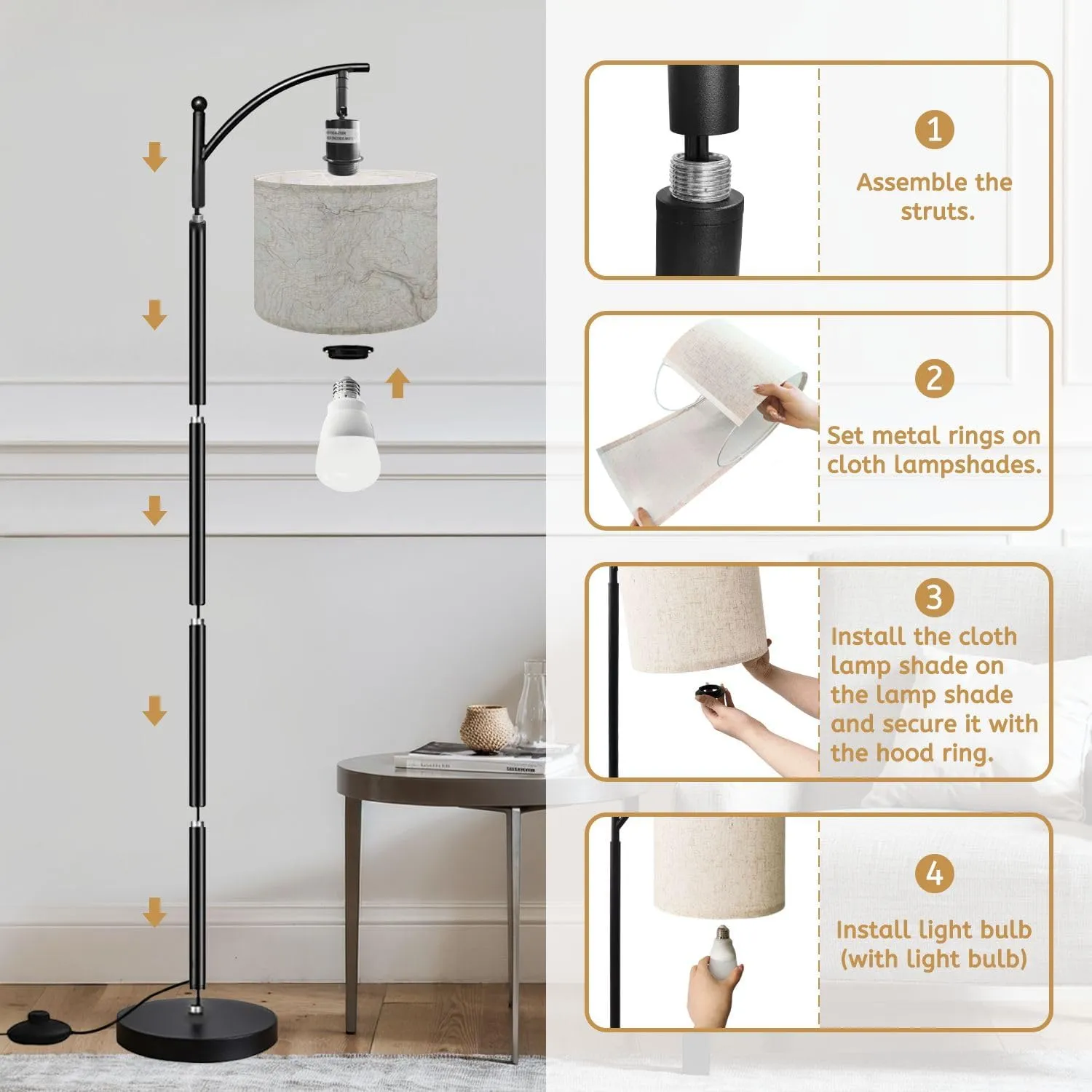 Arc Floor Lamps Topographic map Modern LED Adjustable Lampshade Standing Light for Living Room Reading Bedroom Office