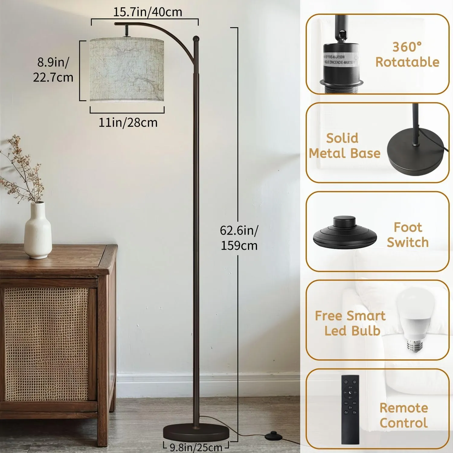 Arc Floor Lamps Topographic map Modern LED Adjustable Lampshade Standing Light for Living Room Reading Bedroom Office