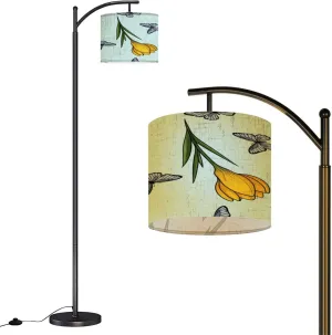 Arc Floor Lamps Yellow Crocuses Butterflies Seamless Pattern Blue for Prints Textiles Modern LED Adjustable Lampshade Standing Light for Living Room Reading Bedroom Office