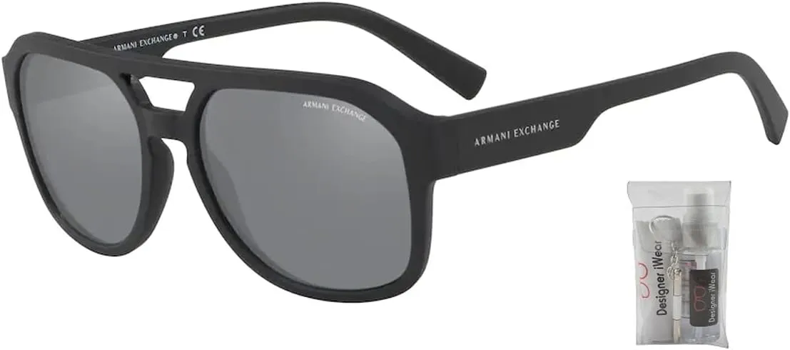 Armani Exchange AX4074S Rectangle Sunglasses for Men   BUNDLE with Designer iWear Care Kit