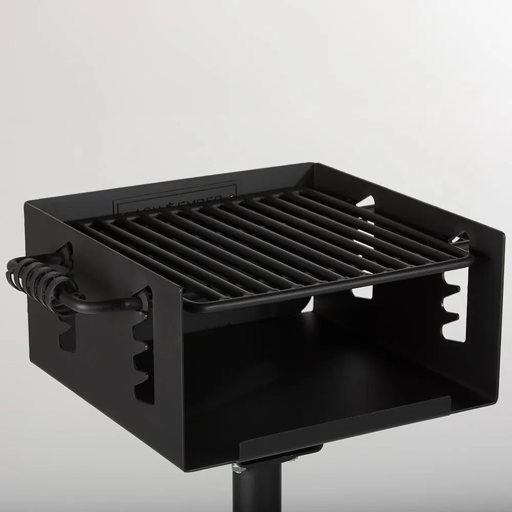 Ash & Ember Park-Style Grill, 256 Sq. In Charcoal Grill, 16.5x16x8, Single Post Outdoor Cooking Grill for Backyard BBQ, Camp Grilling Barbecues, Small-Sized Parties, Grill Delicious Meats, Vegetables