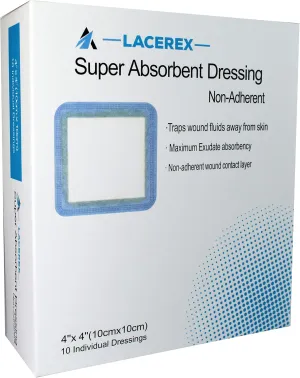 AWD Super Absorbent Wound Non Stick Gauze Pads - Non-Adhesive Bandages for Wounds - 4x4 Gauze Pads, Large Bandages for 1st and 2nd Degree Burns - Wound Care Products, Box of 10 (4"x4")
