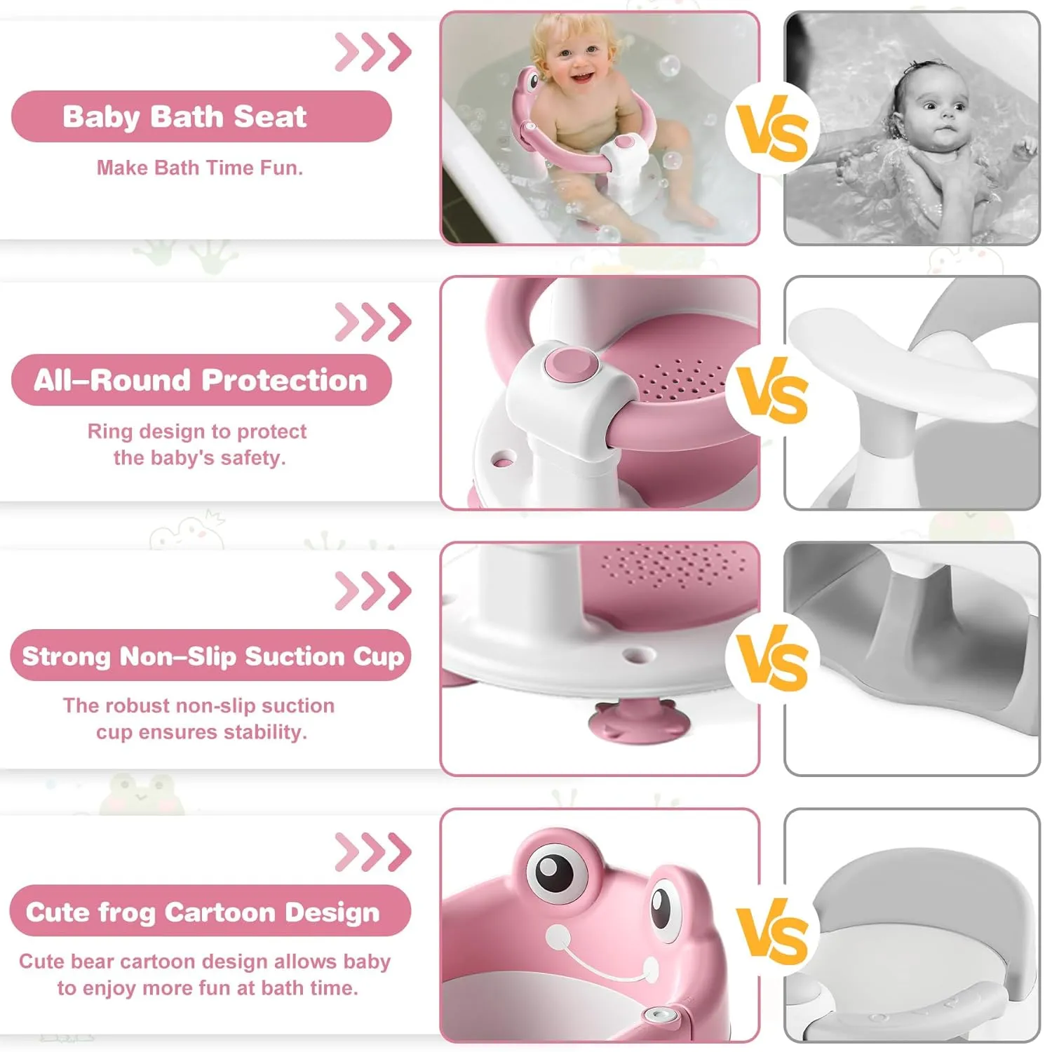 Baby Bath Seat for Babies 6 Months & up Non-Slip Toddler Bath Seats for Sitting Up Infant Bathtub Chair with Suction Cups and Soft Cushion for Baby Shower Tub Seat