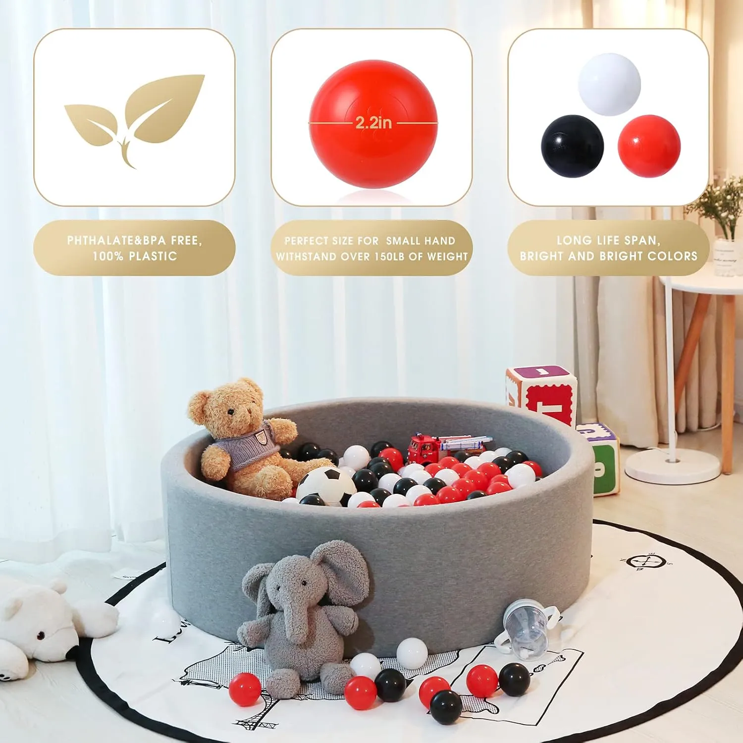 Ball Pit Balls Plastic Balls for Ball Pit Phathalate Free BPA Free Plastic Balls 100pcs 2.2" Set for Toddlers for Play Tent Tunnel