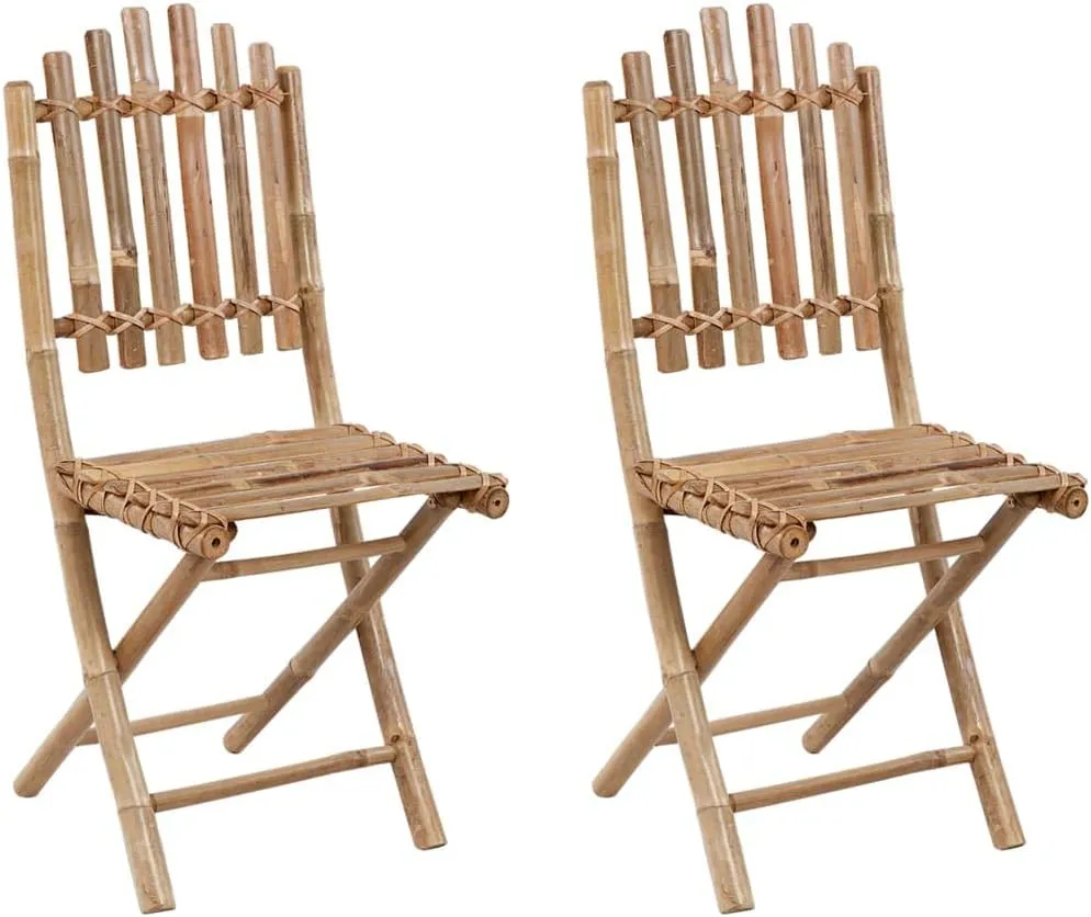 Bamboo Folding Patio Chairs Set of 2 with Red Cushions Foldable Outdoor Furniture for Garden Patio Beach Camping Lounging and Dining