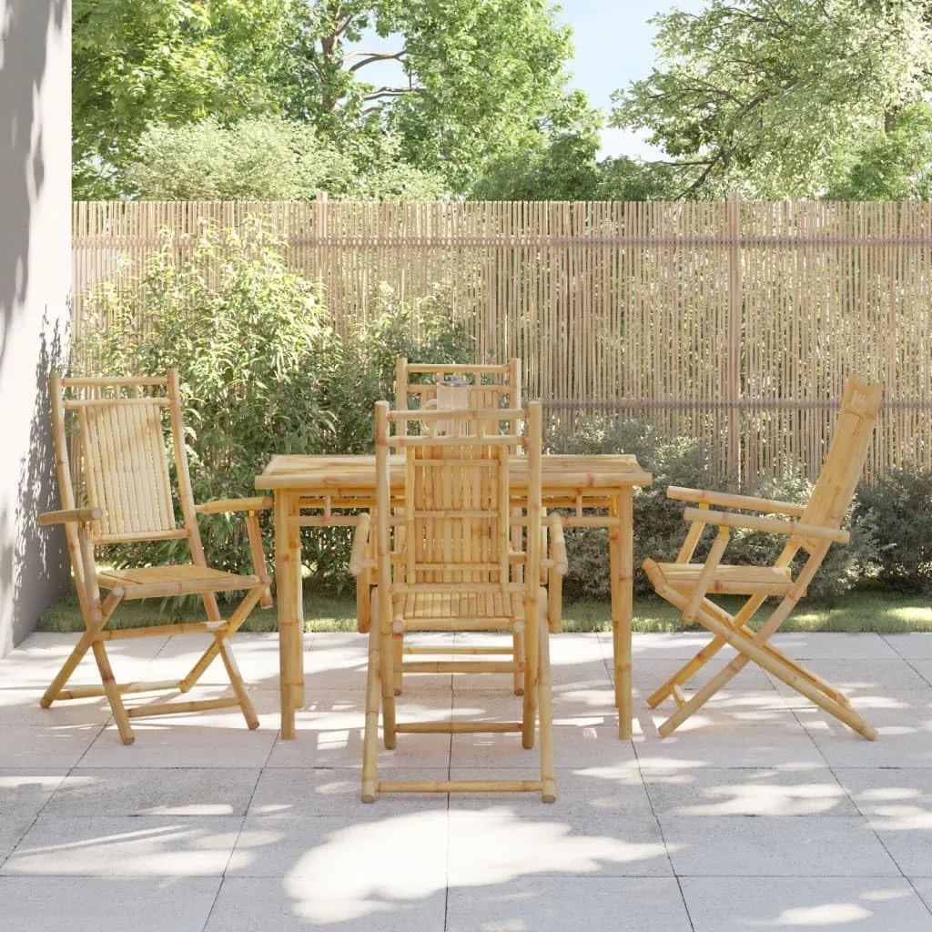 Bamboo Folding Patio Chairs Set of 4, 20.9"x26"x39" Outdoor Dining, Natural Finish Foldable Garden Chairs for Patio Beach Camping Poolside Lounge