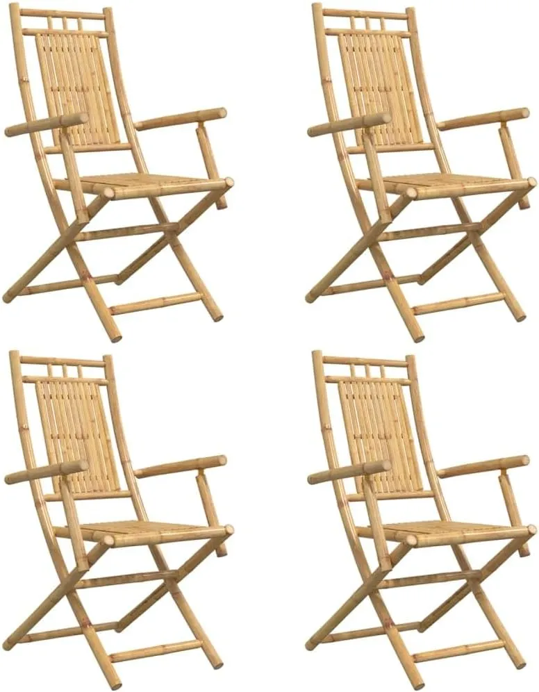 Bamboo Folding Patio Chairs Set of 4, 20.9"x26"x39" Outdoor Dining, Natural Finish Foldable Garden Chairs for Patio Beach Camping Poolside Lounge