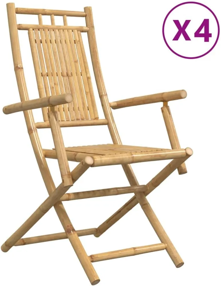 Bamboo Folding Patio Chairs Set of 4, 20.9"x26"x39" Outdoor Dining, Natural Finish Foldable Garden Chairs for Patio Beach Camping Poolside Lounge