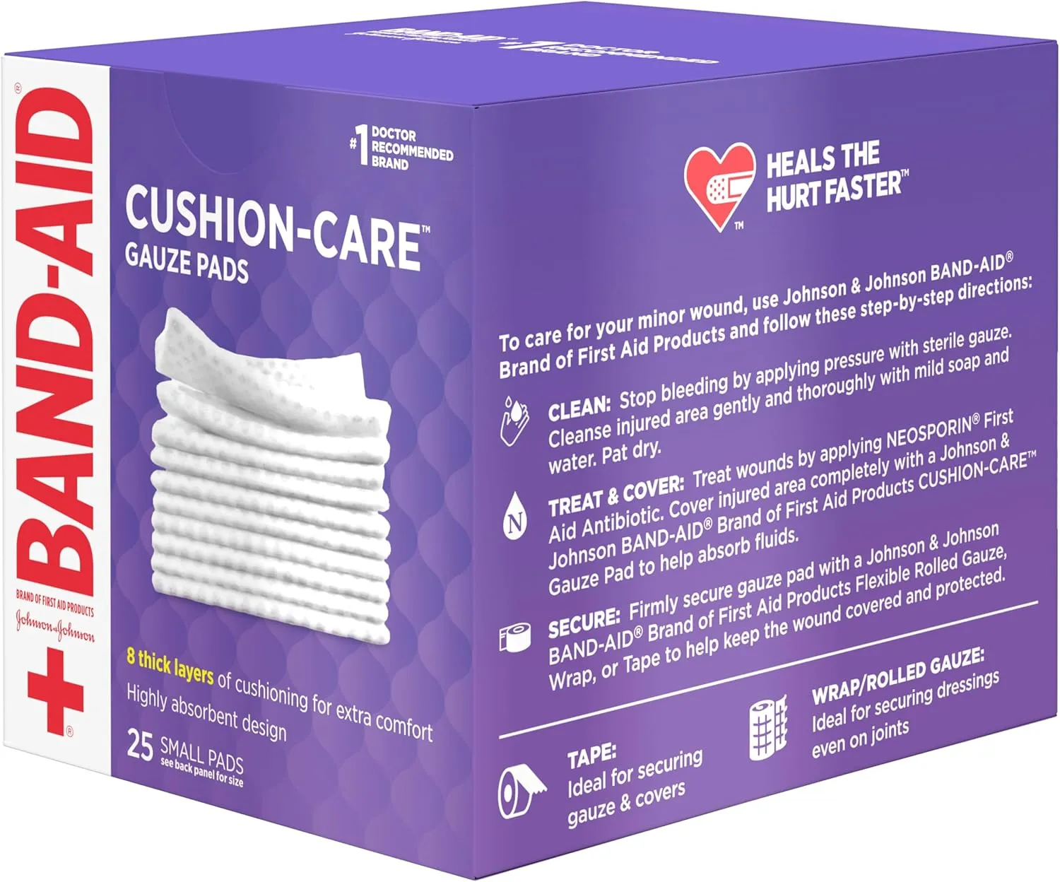 Band-Aid Brand Absorbent Cushion Care Sterile Square Gauze Pads for First Aid Protection of Minor Cut, Scrapes & Burns, Non-Adhesive, Wound Care Dressing Pads, Small, 2 in x 2 in, 3 Pack