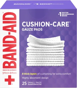 Band-Aid Brand Absorbent Cushion Care Sterile Square Gauze Pads for First Aid Protection of Minor Cut, Scrapes & Burns, Non-Adhesive, Wound Care Dressing Pads, Small, 2 in x 2 in, 3 Pack