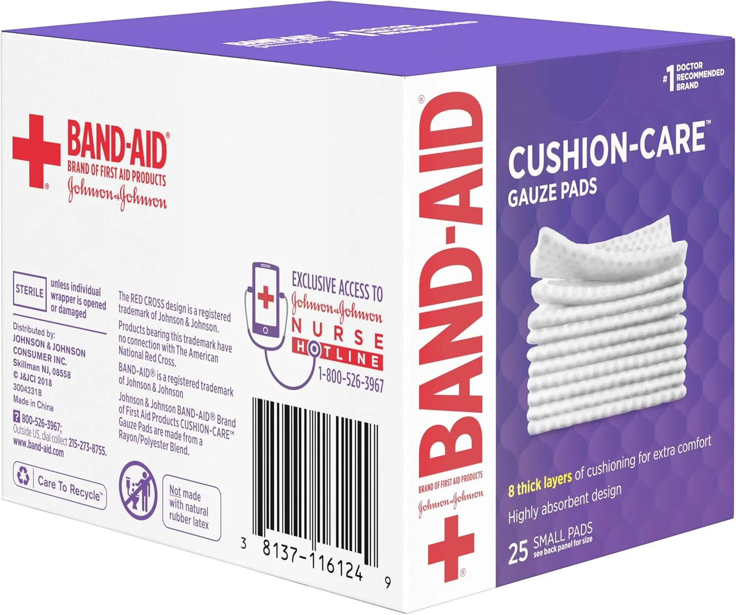Band-Aid Brand Absorbent Cushion Care Sterile Square Gauze Pads for First Aid Protection of Minor Cut, Scrapes & Burns, Non-Adhesive, Wound Care Dressing Pads, Small, 2 in x 2 in, 3 Pack