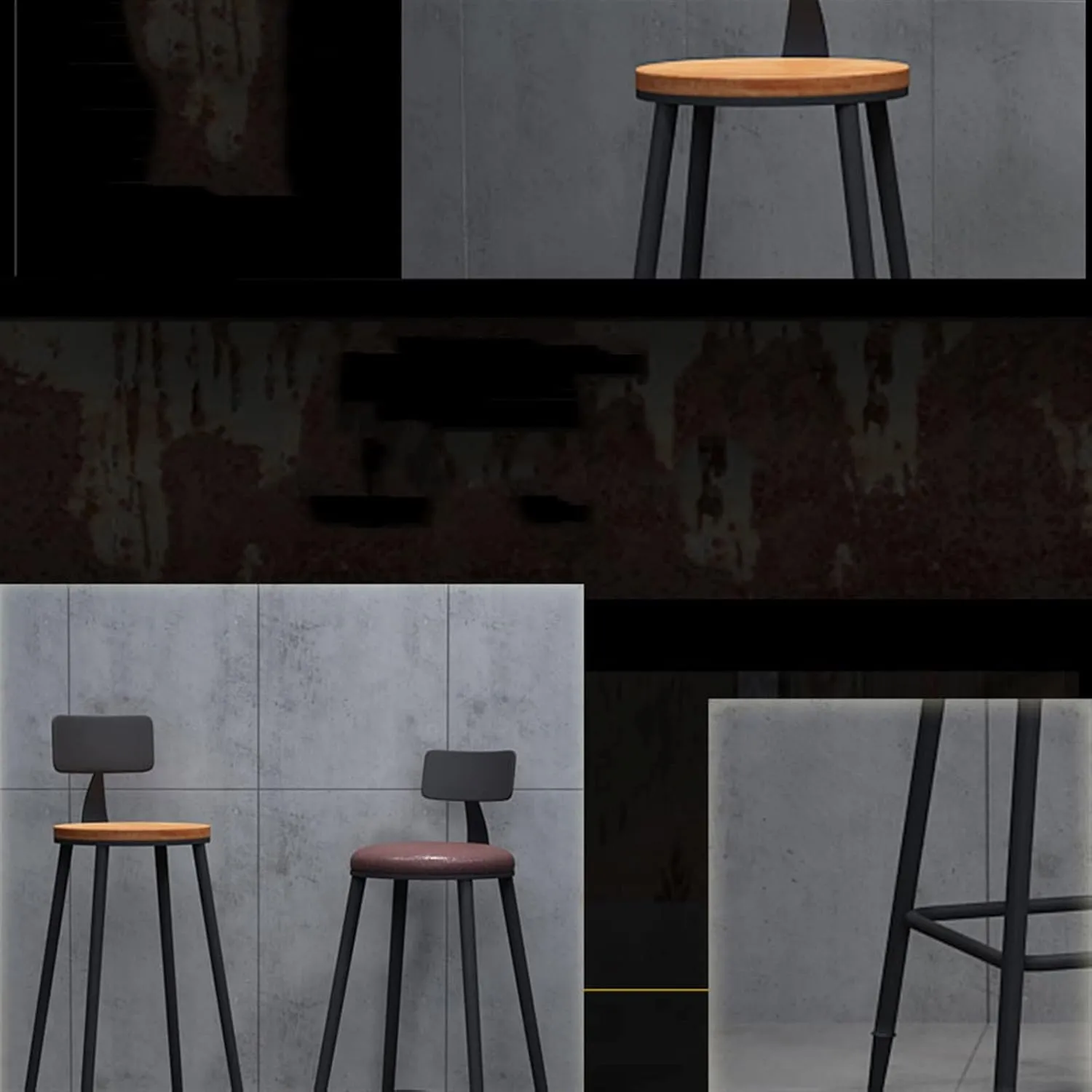 Bar Chairs Wrought Iron Bar Stool Nordic Backrest Bar Stool Modern Fashion Home Restaurant Kitchen Coffee Shop Decorative Chair Bar Stools with Back(C)