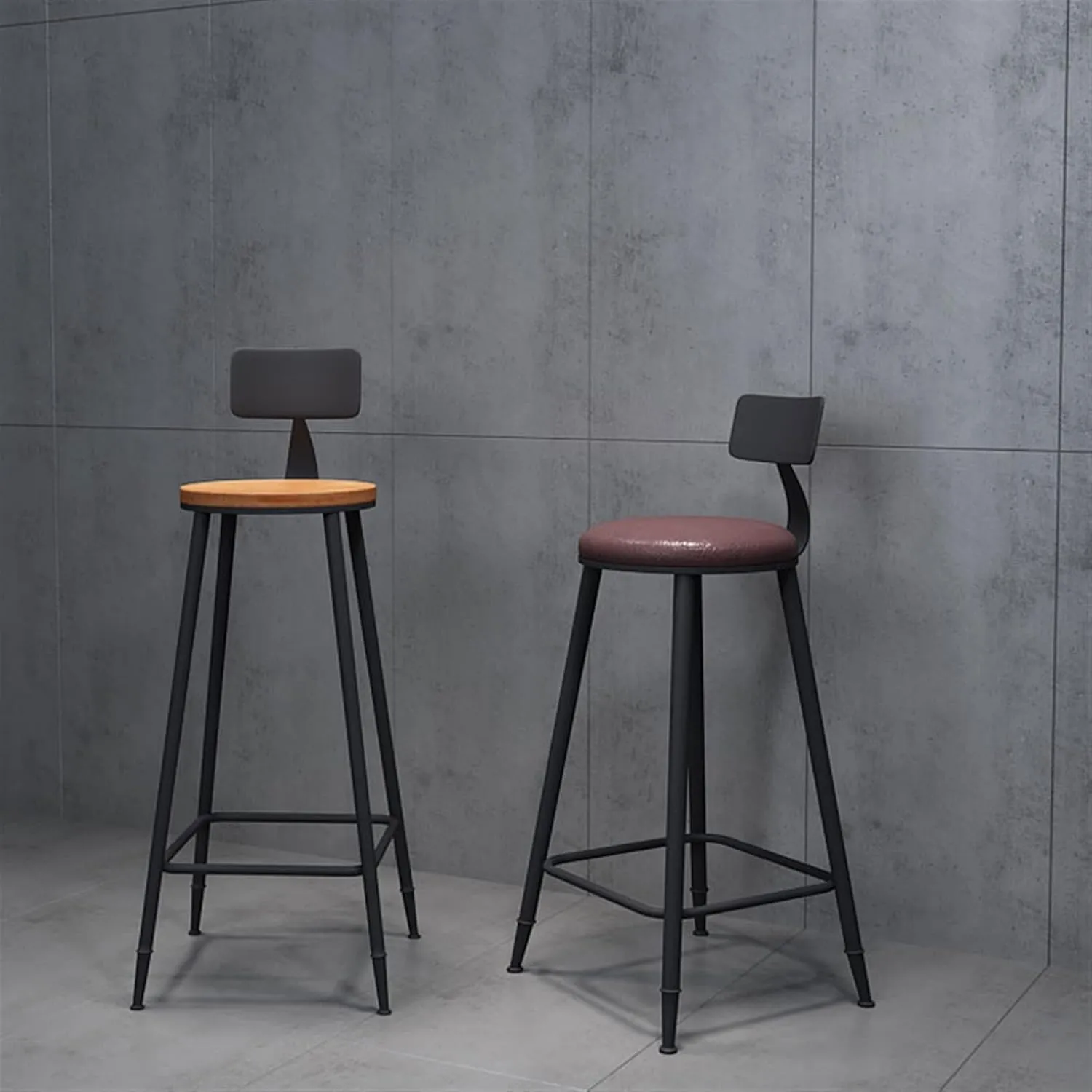 Bar Chairs Wrought Iron Bar Stool Nordic Backrest Bar Stool Modern Fashion Home Restaurant Kitchen Coffee Shop Decorative Chair Bar Stools with Back(C)
