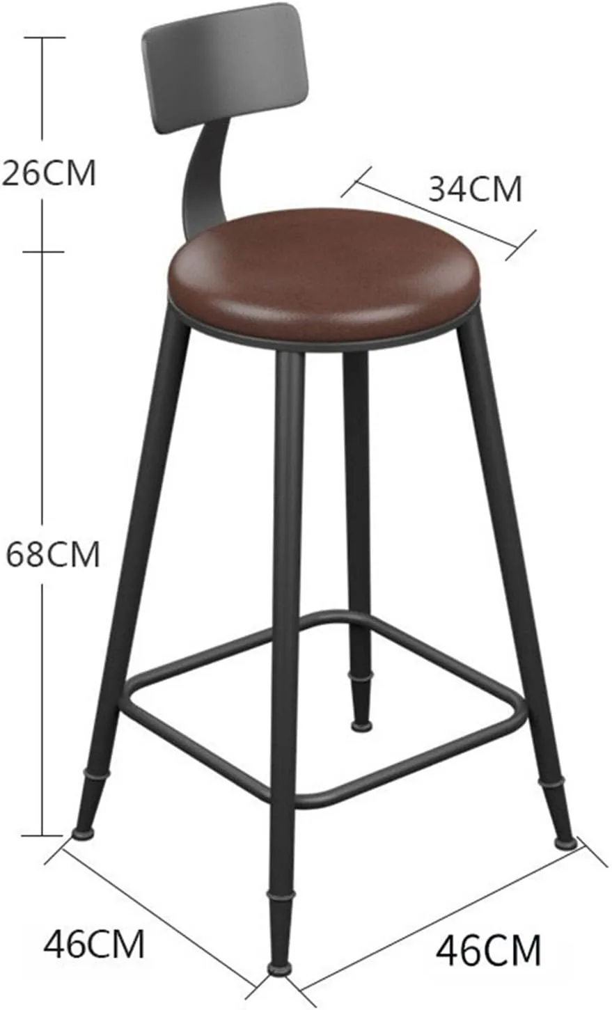 Bar Chairs Wrought Iron Bar Stool Nordic Backrest Bar Stool Modern Fashion Home Restaurant Kitchen Coffee Shop Decorative Chair Bar Stools with Back(C)