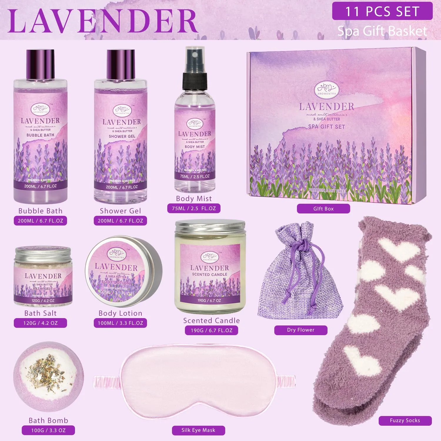 Bath Gift Set Self Care Gifts Set，Relaxing Spa Gift Baskets for Women 11 Pcs Lavender Gifts for Friends, Her, Bestie, Mom, Wife Christmas Gifts, Employee Teacher Nurse Appreciation Gifts
