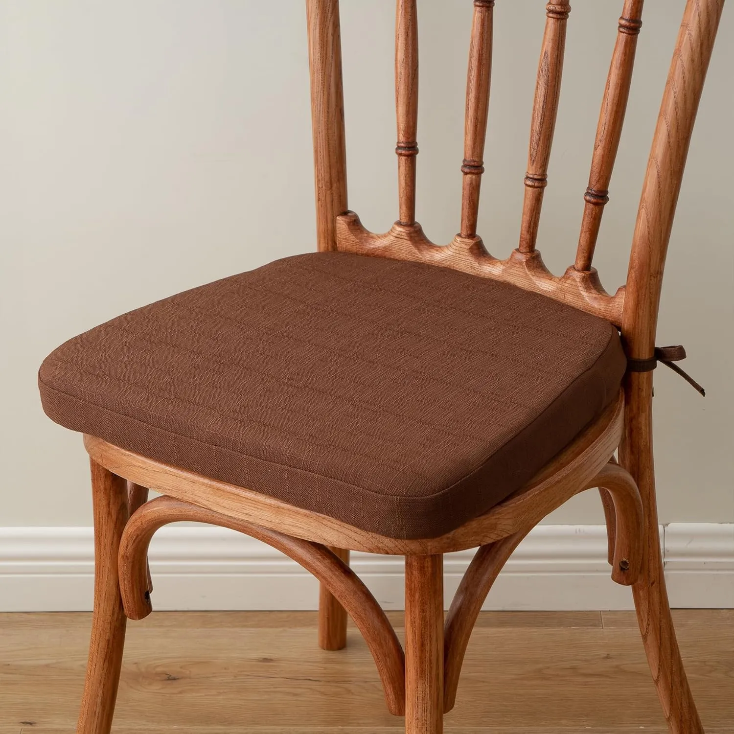 Battilo Chair Cushions for Dining Chairs with Ties, Kitchen Chair Pad with Non-Slip Backing and Removable Cover, Indoor/Outdoor Dining Seat Cushion, 16"x16"x2", Set of 4, Brown