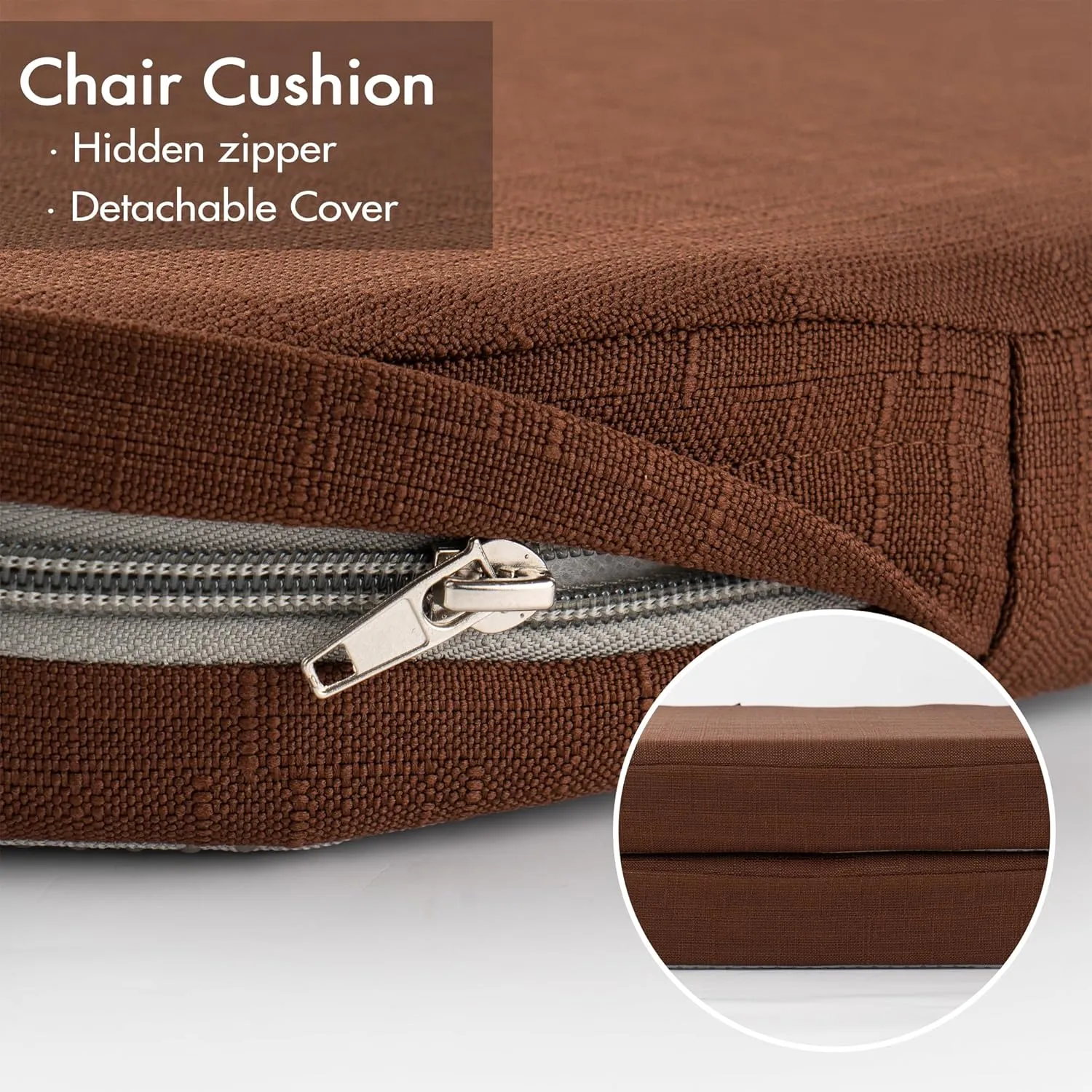 Battilo Chair Cushions for Dining Chairs with Ties, Kitchen Chair Pad with Non-Slip Backing and Removable Cover, Indoor/Outdoor Dining Seat Cushion, 16"x16"x2", Set of 4, Brown