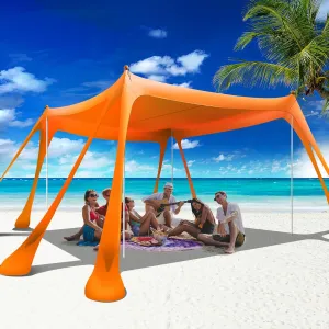 Beach Canopy Beach Tent Pop Up Shade 10x10ft Sun Shelter UPF50  with 8 Sandbags-2 Sand Shovel-4 Aluminum Poles-Ground Pegs-Portable Carrying Bag for Outdoor Family Camping Fishing Yard Picnic
