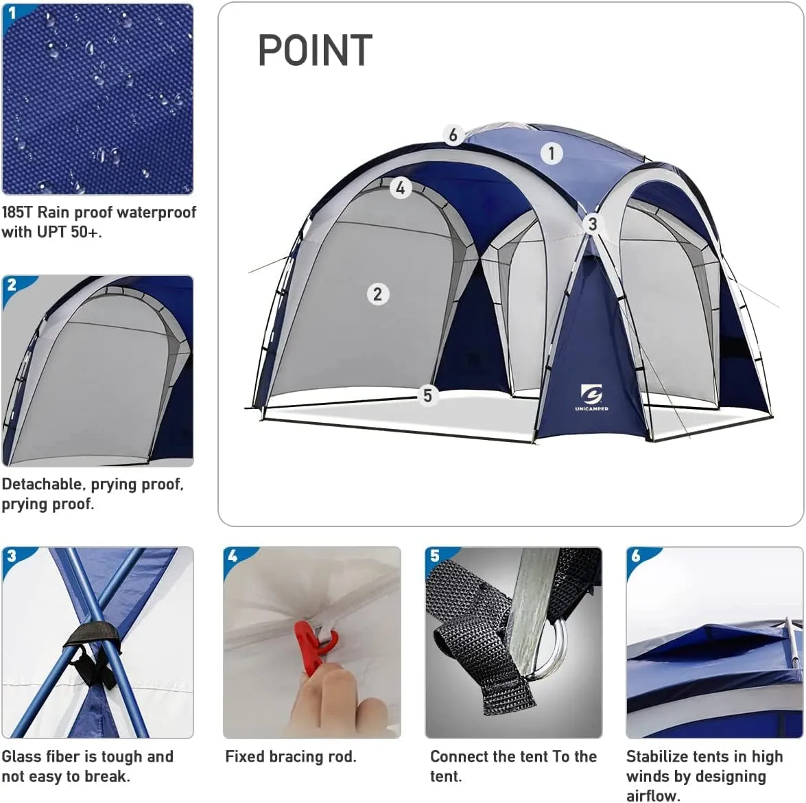 Beach Tent 12 X 12ft Large UPF50  Pop Up Canopy with 2-Pcs Side Wall, Sun Shelter Rainproof, Waterproof for Camping Trips, Backyard Fun, Fishing, Parties, Or Picnics(Ocean Blue)
