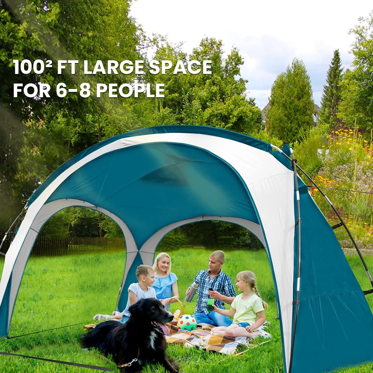 Beach Tent 12 X 12ft Large UPF50  Pop Up Canopy with 2-Pcs Side Wall, Sun Shelter Rainproof, Waterproof for Camping Trips, Backyard Fun, Fishing, Parties, Or Picnics(Ocean Blue)