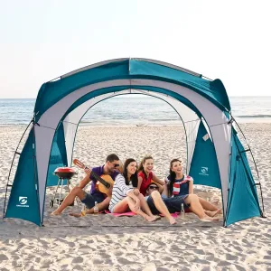 Beach Tent 12 X 12ft Large UPF50  Pop Up Canopy with 2-Pcs Side Wall, Sun Shelter Rainproof, Waterproof for Camping Trips, Backyard Fun, Fishing, Parties, Or Picnics(Ocean Blue)