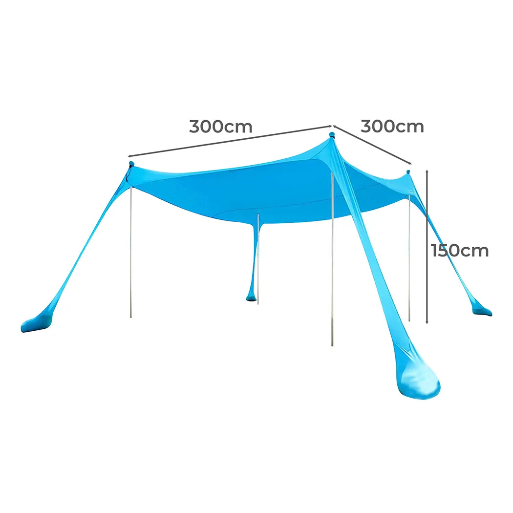 Beach Tent Camping Canopy 4-6 Person Family Sun Shade Shelter 300x300cm Blue