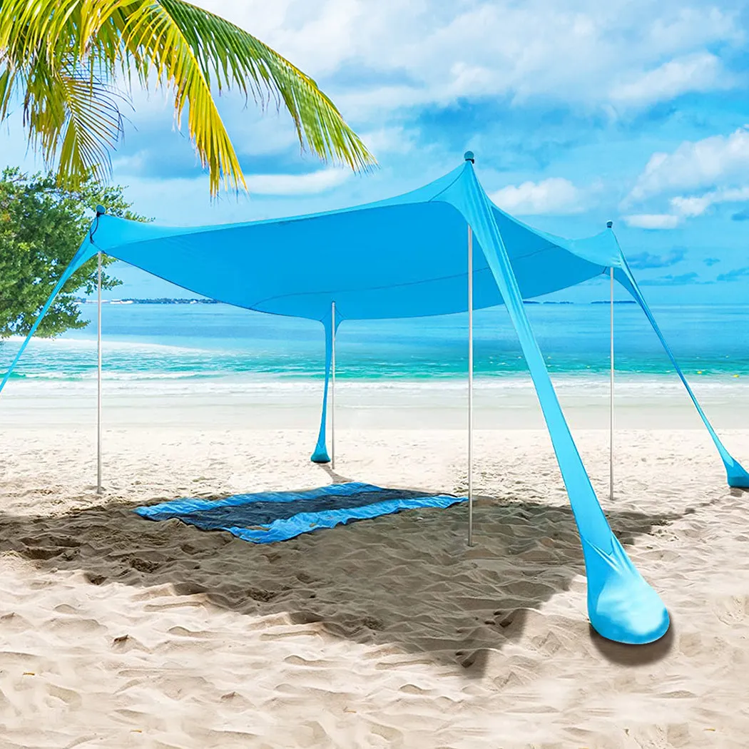 Beach Tent Camping Canopy 4-6 Person Family Sun Shade Shelter 300x300cm Blue