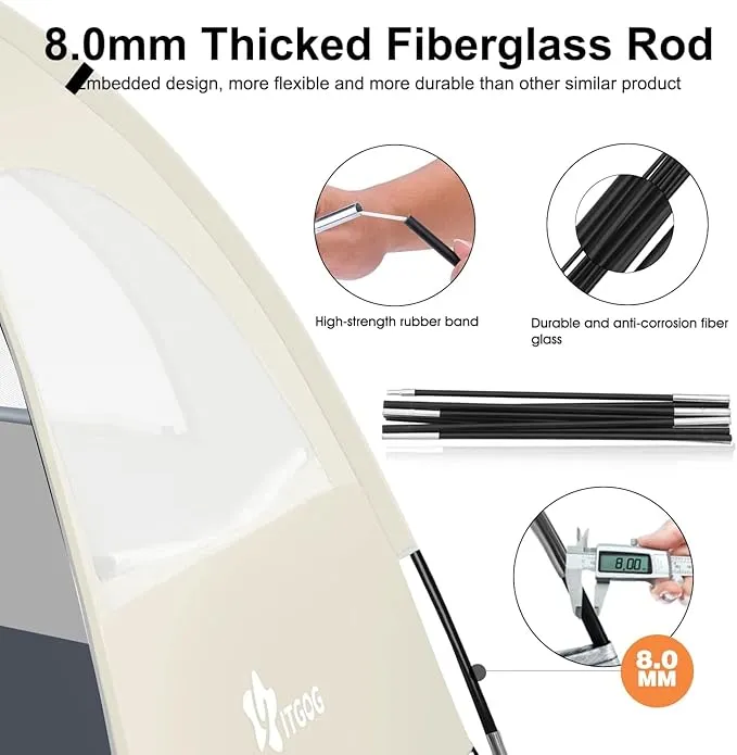 Beach Tent Sun Shelter for 3-4/5-6Person, Lightweight Beach Tent with UV Protection, 3 Mesh Roll Up Windows & 8.0mm Fiberglass, Easy Assemble