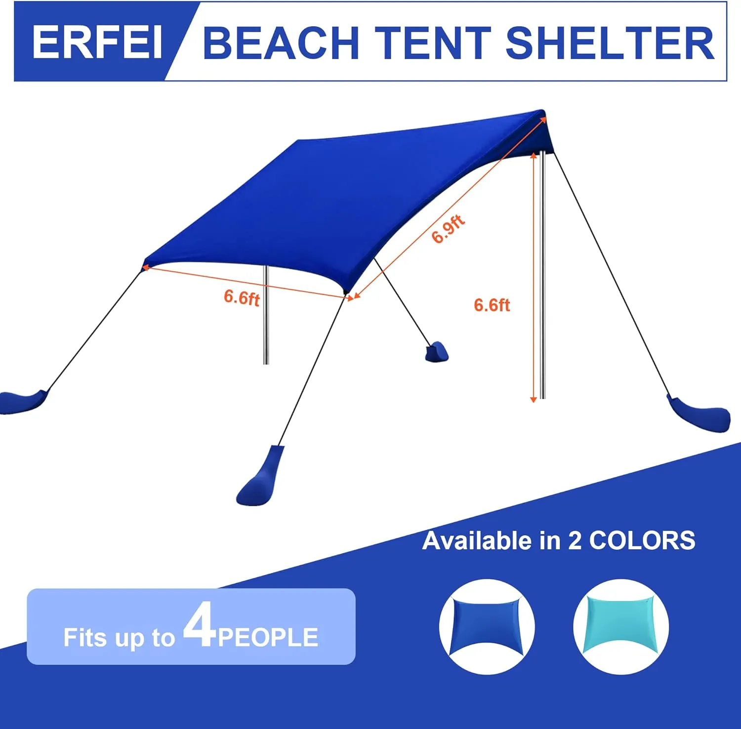 Beach Tent Sun Shelter UPF50  with Sandbags, Sand Shovel & Windproof Poles - Portable Pop Up Canopy for Beach, Camping, Picnics, Backyard & Fishing (Royal Blue,6.9x6.5FT)