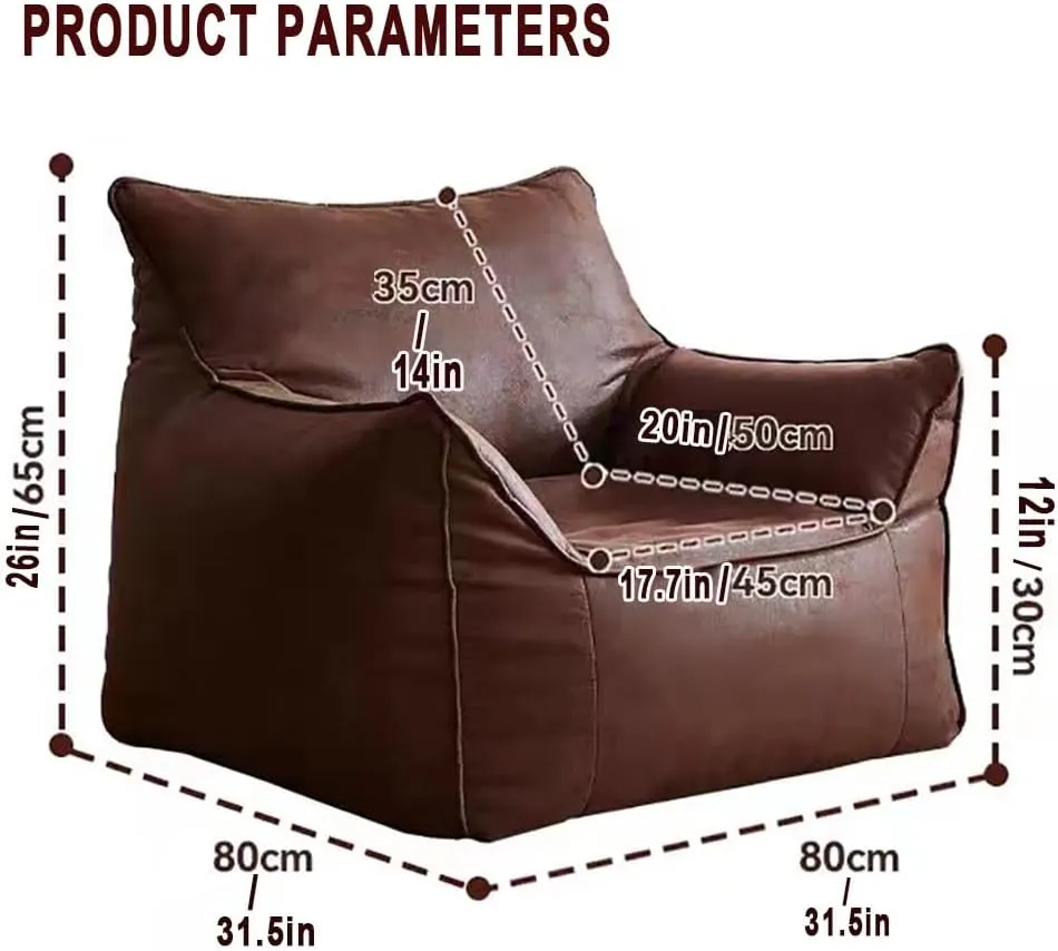 Bean Bag Chair Bean Bag Cover （No Filler） Luxury Single Lazy Sofa Cover PU Faux Suede Leather Bean Bag Pouf Chair for Bedroom Living Room Garden, Bean Bag Cover (Color : Retro Grey)