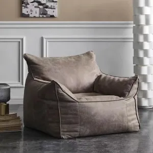 Bean Bag Chair Bean Bag Cover （No Filler） Luxury Single Lazy Sofa Cover PU Faux Suede Leather Bean Bag Pouf Chair for Bedroom Living Room Garden, Bean Bag Cover (Color : Retro Grey)