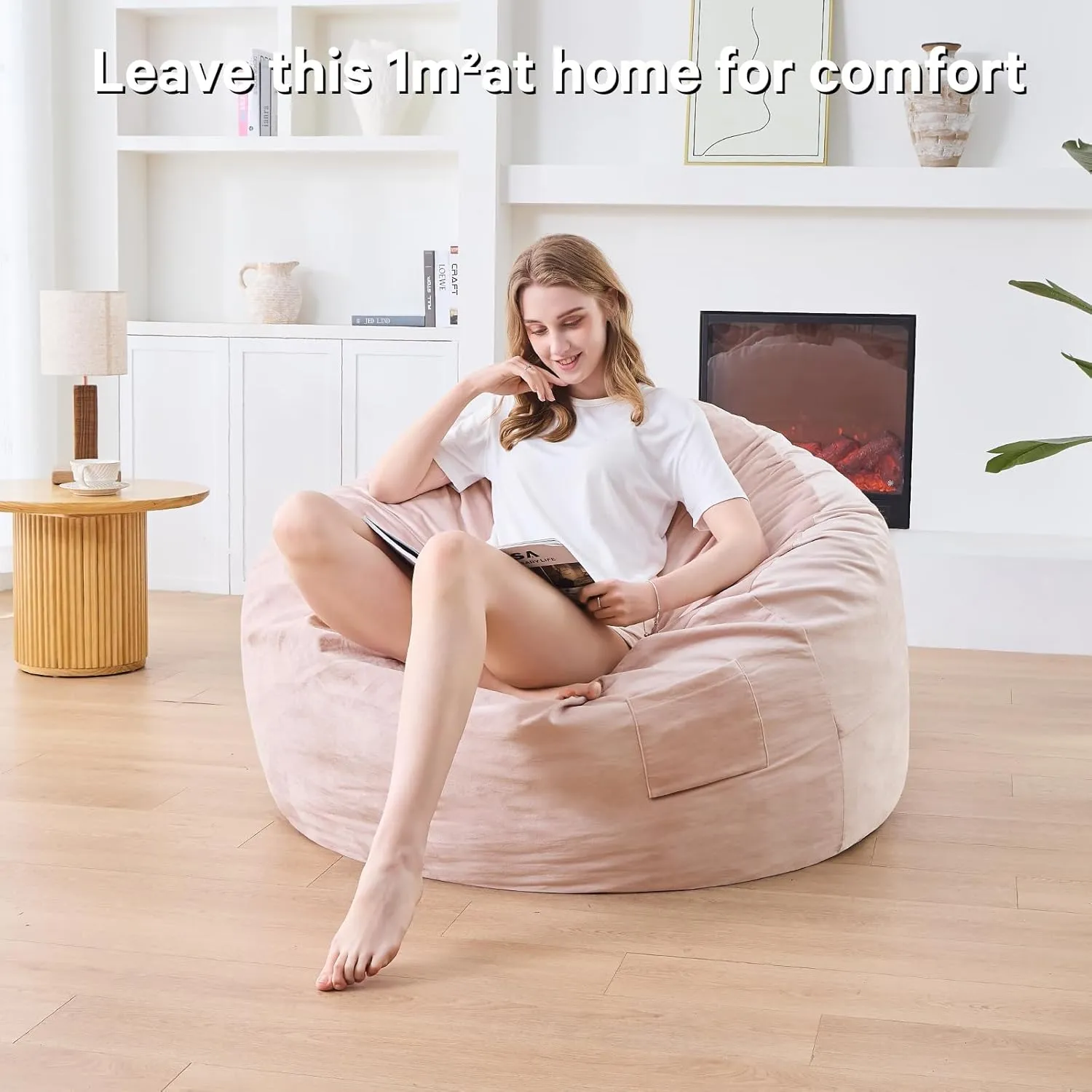 Bean Bag Chairs for Adults - Giant Bean Bag Chair Convertible Bean Bag Bed - Beanbag Chair with Micro Fiber Cover/Furniture Foam Filler - Floor Couch Sofa in Bedroom Dorm Room - Queen Pink