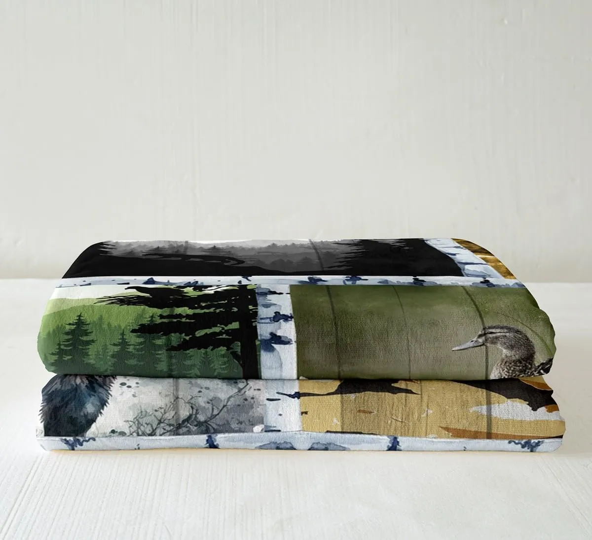 Bear Farmhouse Throw Blanket for Women Men,Duck Elk Deer Wildlife Animals Woodland Blanket Western Decor,Pine Tree Jungle Plant Fleece Blanket Wooden Cabin Farm Country Style Sherpa Blanket 60"x80"