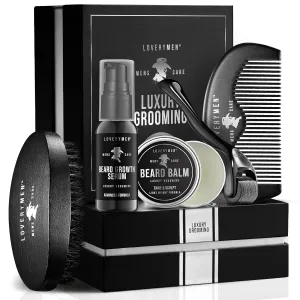 Beard Growth Kit - Gifts for Men - Self Care Kit with Beard Serum, Beard Balm, Comb, Beard Brush & More – Fathers Day Gifts for Him, Boyfriend, Husband, Dad - Enhanced Beard Kit - Birthday Gifts