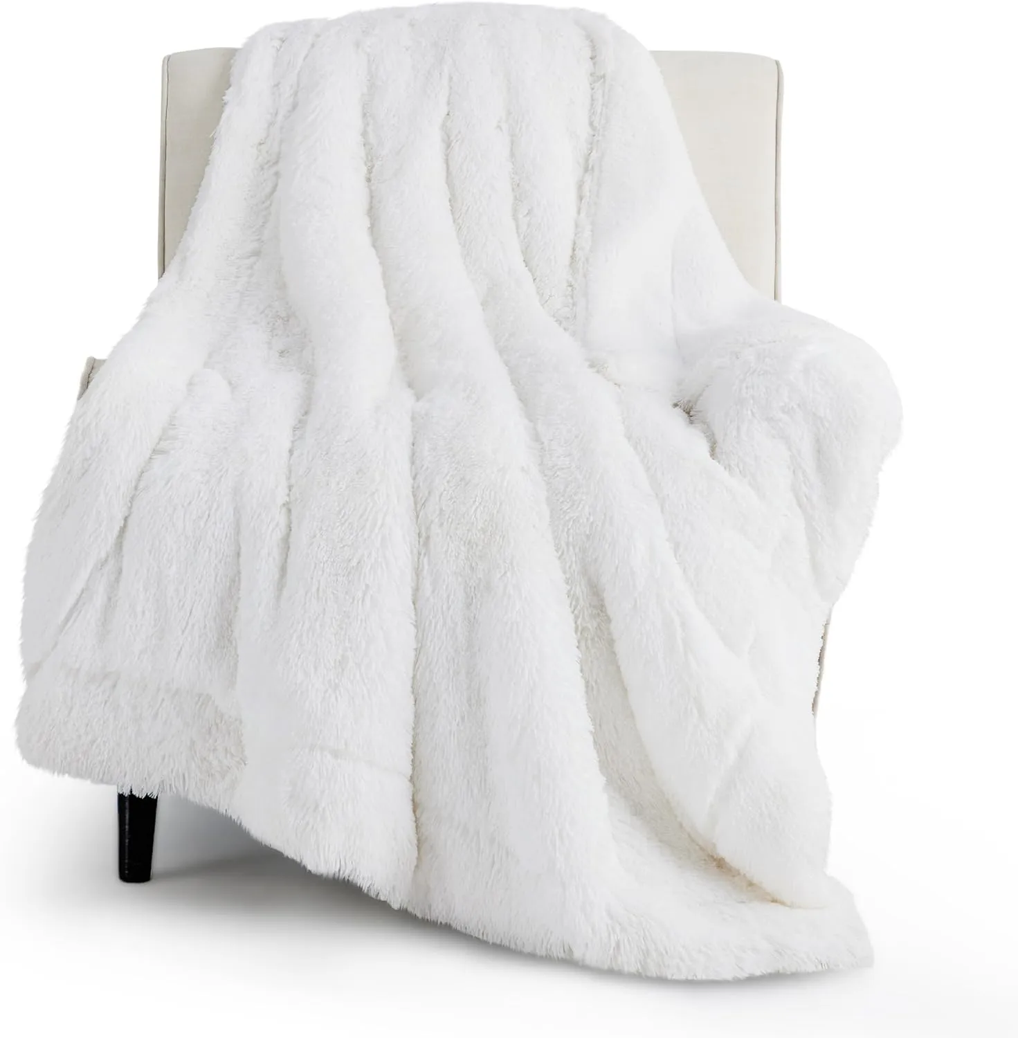 Bedsure Fluffy White Throw Blanket Gifts for Women, Men, Soft Fleece Cozy Fuzzy Sherpa Plush Warm Minky Thick Faux Fur Throws for Couch, Bed, White Decor Spring Blanket Gifts for Mom Dad, 50x60