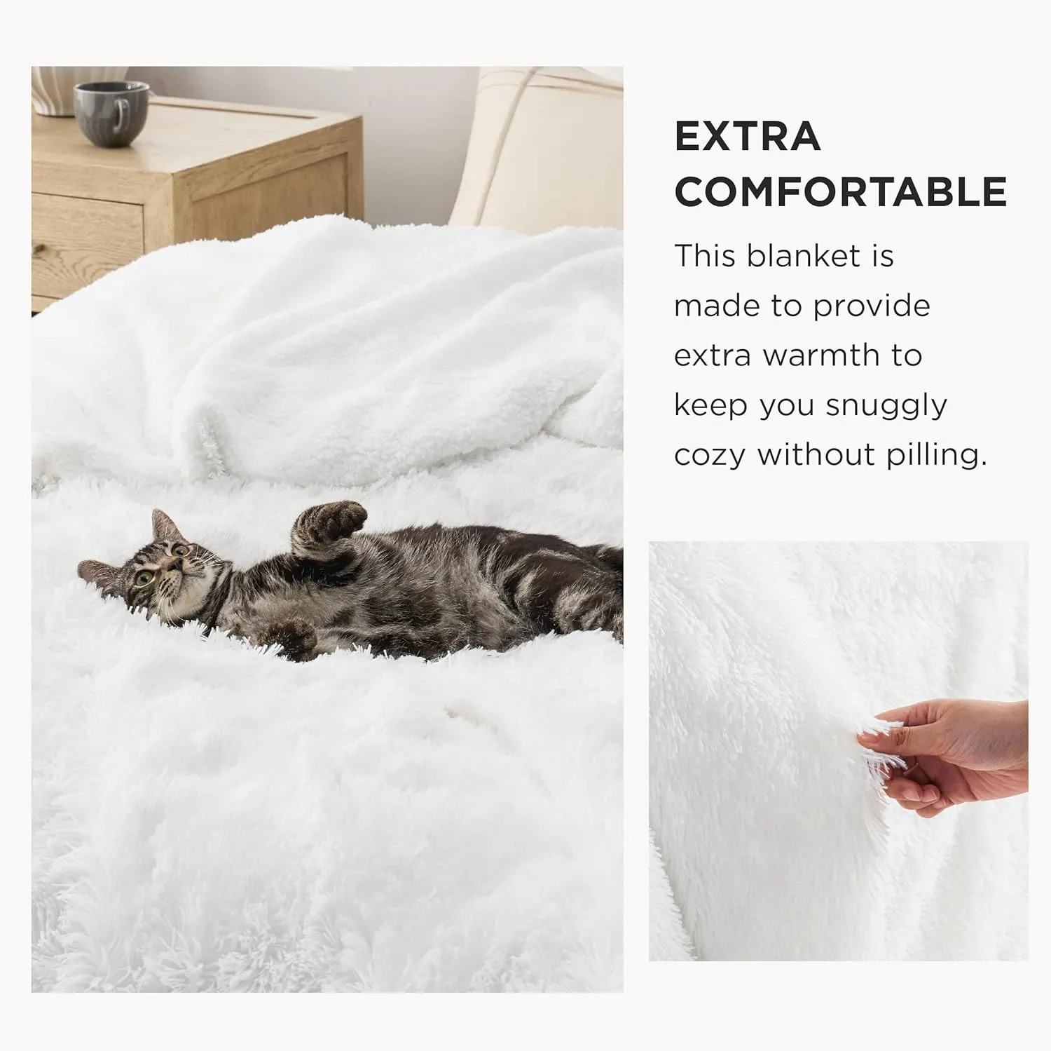 Bedsure Fluffy White Throw Blanket Gifts for Women, Men, Soft Fleece Cozy Fuzzy Sherpa Plush Warm Minky Thick Faux Fur Throws for Couch, Bed, White Decor Spring Blanket Gifts for Mom Dad, 50x60