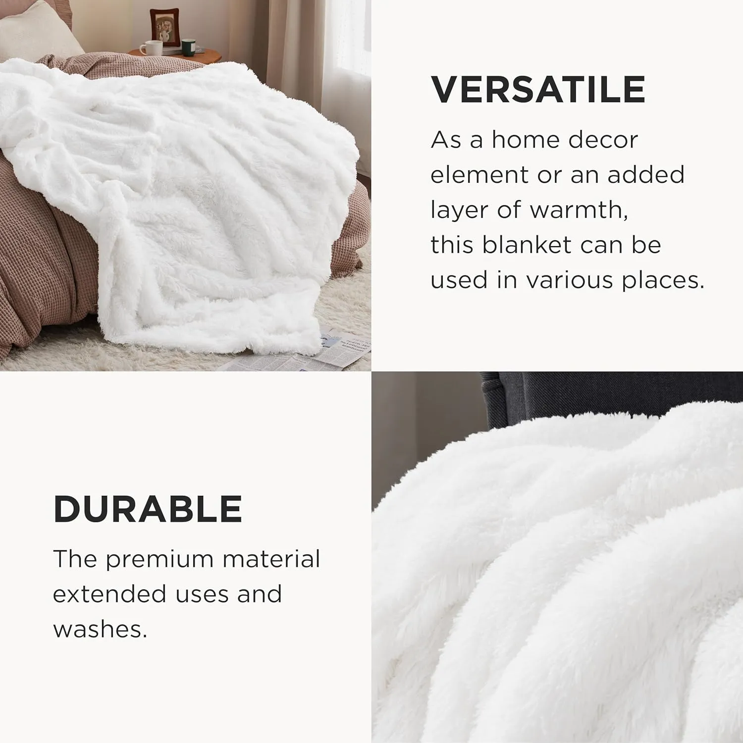 Bedsure Fluffy White Throw Blanket Gifts for Women, Men, Soft Fleece Cozy Fuzzy Sherpa Plush Warm Minky Thick Faux Fur Throws for Couch, Bed, White Decor Spring Blanket Gifts for Mom Dad, 50x60