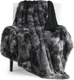 Bedsure Fuzzy Sherpa Faux Fur Twin Blanket Tie Dye Black Cozy Gifts for Women Men, Soft Fleece Plush Warm Minky Thick Blanket Twin Size for Bed, Room Decor Dorm Essentials Black Decor Gifts, 60x80