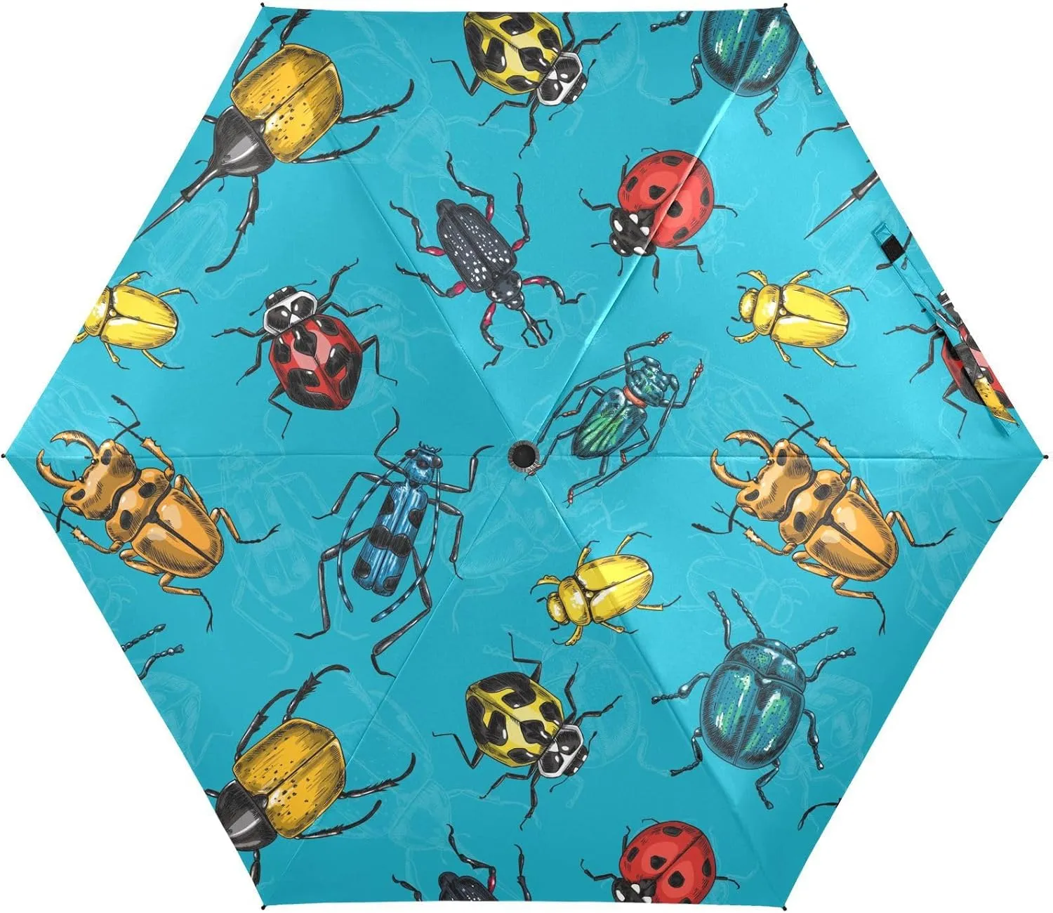 Beetles Bugs Mini Travel Umbrella, Small Compact Windproof Portable Umbrella for Sun and Rain, UPF 50  UV Protection for Women Kids