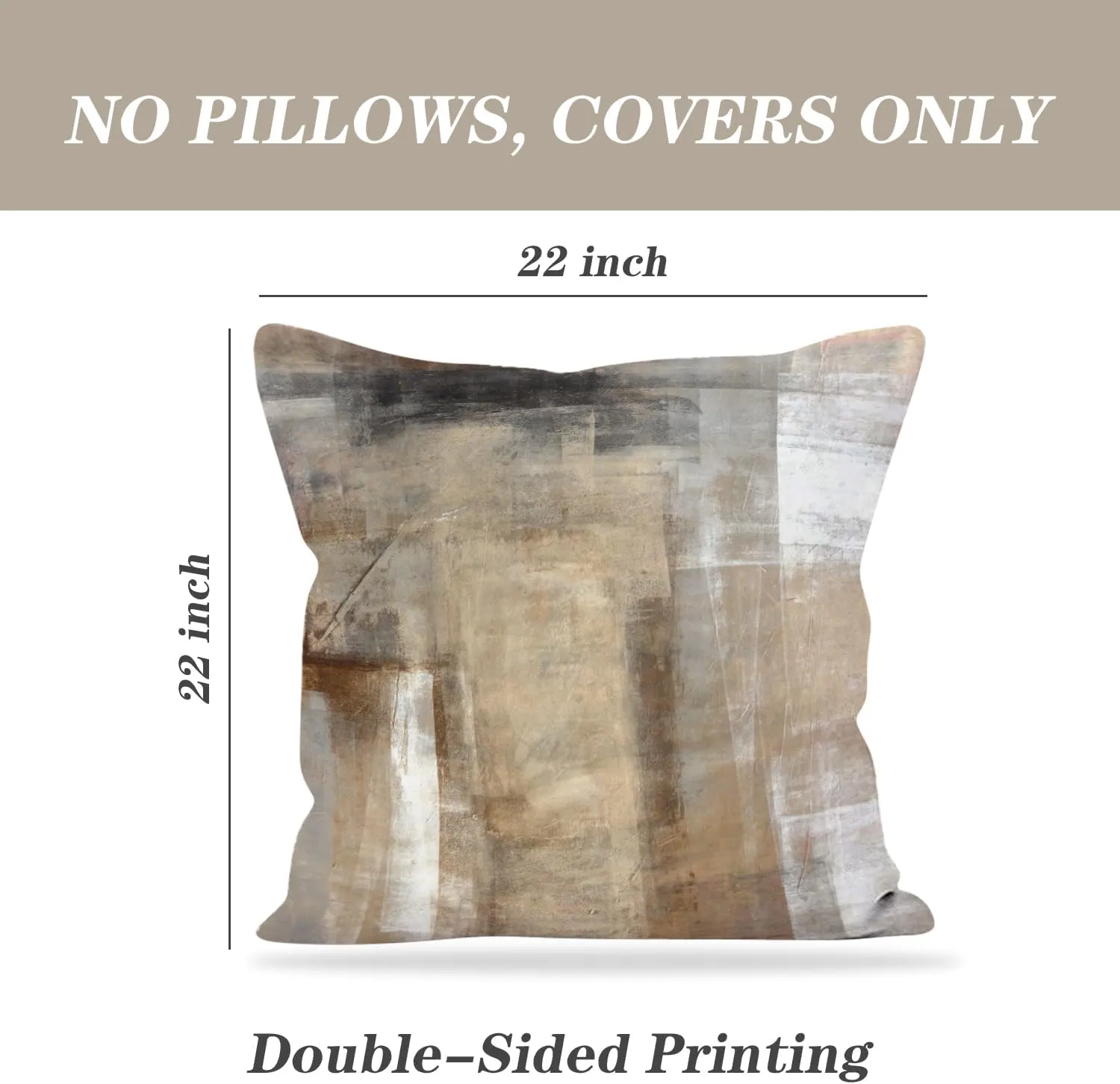 Beige and Grey Pillow Covers 22X22, Brown Abstract Art Painting Aesthetic Square Accent Decorative Throw Pillow Covers, Soft Throw Pillows for Couch Sofa Bedroom Set of 2