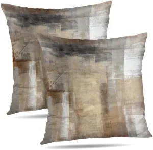Beige and Grey Pillow Covers 22X22, Brown Abstract Art Painting Aesthetic Square Accent Decorative Throw Pillow Covers, Soft Throw Pillows for Couch Sofa Bedroom Set of 2