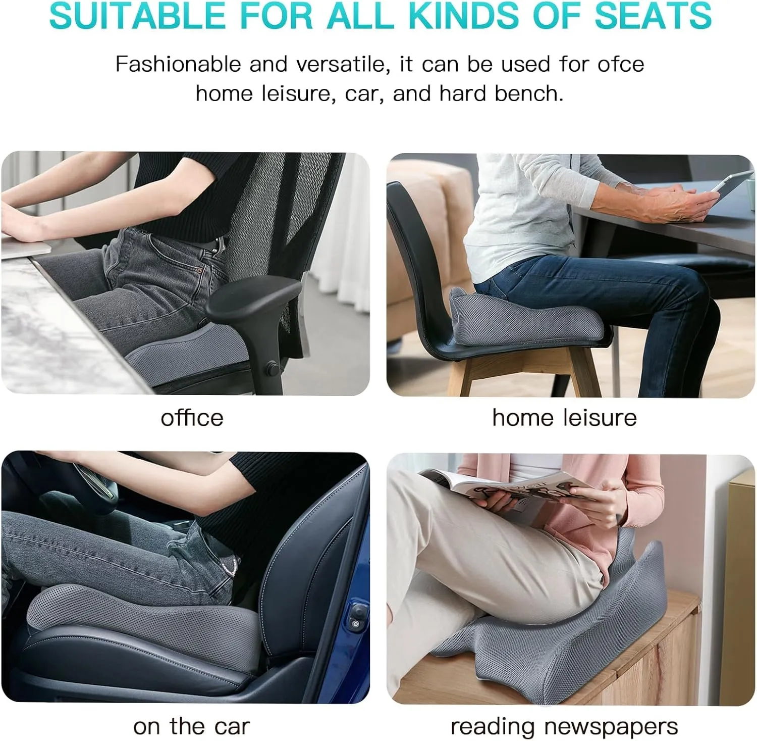 Benazcap X Large Memory Seat Cushion for Office Chair Sciatica & Back Pain Relief Memory Foam Firm Coccyx Pad for Car, Wheelchair, Gaming Chair and Desk Chair, Gray