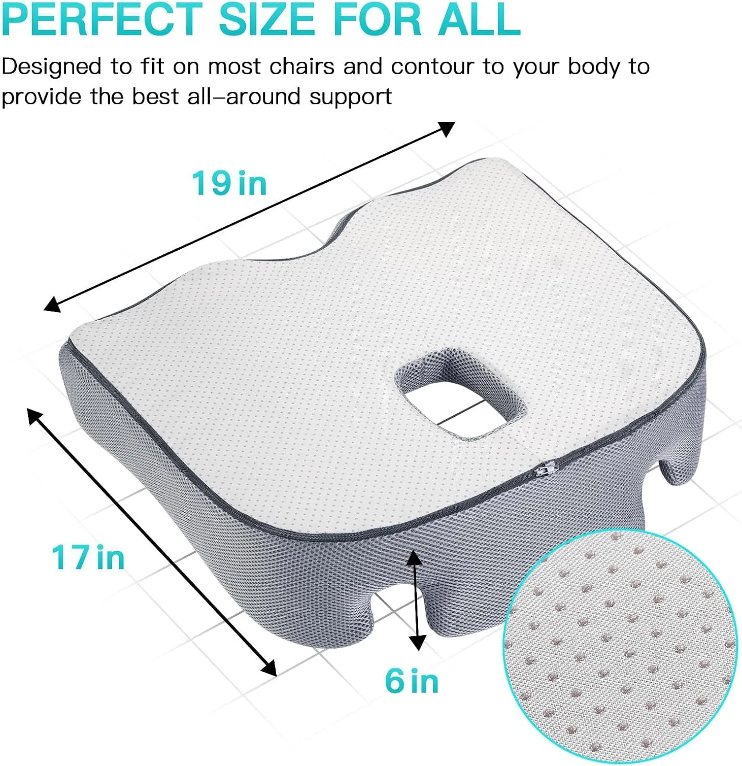Benazcap X Large Memory Seat Cushion for Office Chair Sciatica & Back Pain Relief Memory Foam Firm Coccyx Pad for Car, Wheelchair, Gaming Chair and Desk Chair, Gray