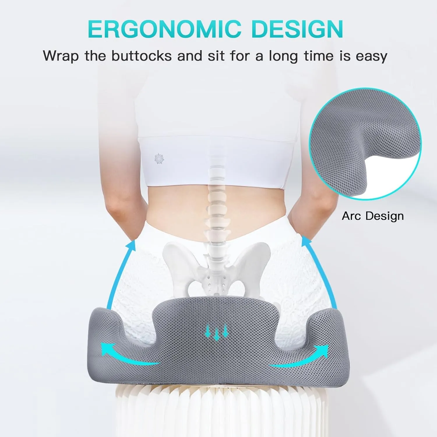 Benazcap X Large Memory Seat Cushion for Office Chair Sciatica & Back Pain Relief Memory Foam Firm Coccyx Pad for Car, Wheelchair, Gaming Chair and Desk Chair, Gray