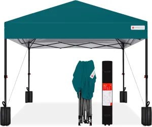 Best Choice Products 10x10ft 1-Person Setup Pop Up Canopy Tent Instant Portable Shelter w/ 1-Button Push, Case, 4 Weight Bags - Cerulean
