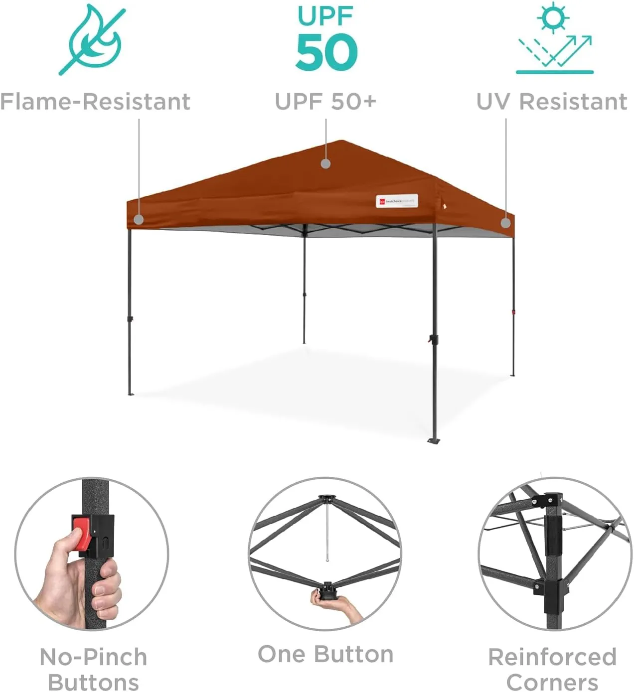 Best Choice Products 12x12ft 1-Person Setup Pop Up Canopy Tent Instant Portable Shelter w/ 1-Button Push, Case, 4 Weight Bags - Rust