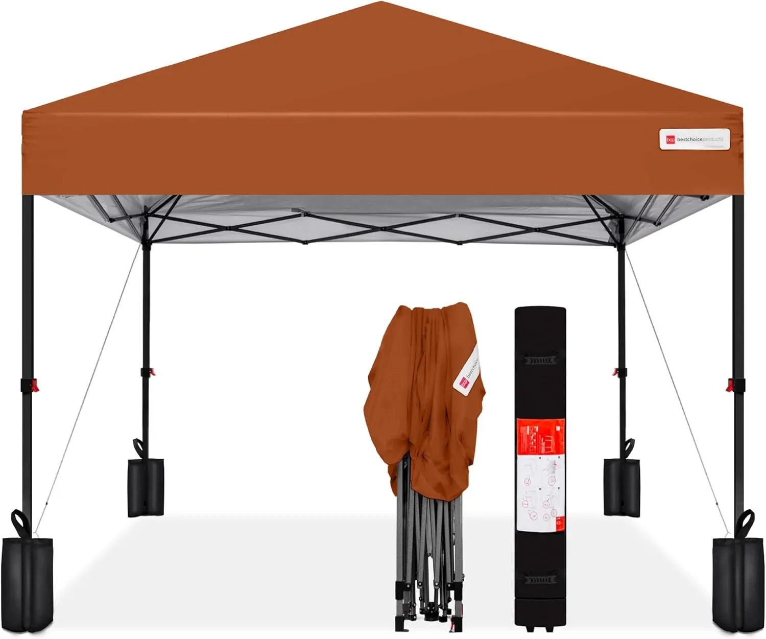 Best Choice Products 12x12ft 1-Person Setup Pop Up Canopy Tent Instant Portable Shelter w/ 1-Button Push, Case, 4 Weight Bags - Rust