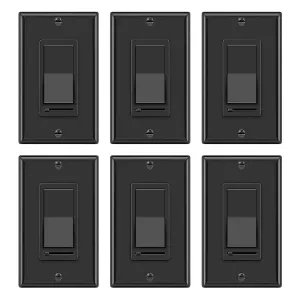 BESTTEN 6 Pack Dimmer Wall Light Switch, Compatible with Dimmable LED, CFL, Incandescent and Halogen Bulb, Single Pole or 3-Way Dimmer Switches, 120VAC, Decorator Wall Plate Included, Black